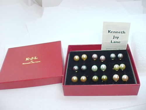 KENNETH JAY LANE Multi-Colored Simulated PEARL Stud EARRINGS - 9 Pair Box SET - £37.92 GBP