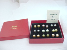 Kenneth Jay Lane Multi-Colored Simulated Pearl Stud Earrings - 9 Pair Box Set - £38.36 GBP