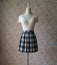 Black White Plaid Mini Skirt Women Girl A-line Pleated Plaid Skirt Outfit