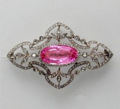 Antique Victorian Rose Cut Diamond And Pink Topaz Silver Brooch,Edwardian brooch - £239.74 GBP