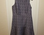 J Crew Dress Womens 12 Blue Gray Red Oval All Over Print Fit &amp; Flare Sle... - $32.66