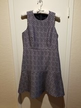 J Crew Dress Womens 12 Blue Gray Red Oval All Over Print Fit &amp; Flare Sleeveless  - £26.10 GBP
