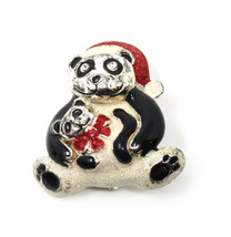 Vintage Christmas Bear Pin with Cute Toy Bear - Glitter Accents -  1.5&quot; -Hey Viv - £9.40 GBP
