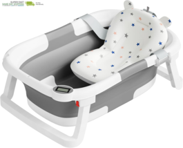 Collapsible Baby Bathtub,Baby Bath Tub with Soft Cushion &amp; Thermometer,B... - $108.98 CAD