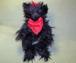 20&quot; Vintage Mohair Dog Black Shaggy Jointed Red Bandanna Poseable Artist Fox - £38.00 GBP