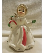 Vtg Napco Japan Ceramic Christmas Snowflake Girl with Gifts Planter X-8389 - $47.95