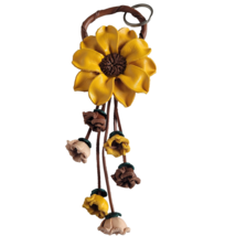 Yellow Large Leather Flower Key Chain Purse Charm Hand Crafted Floral Ta... - $455.40 MXN