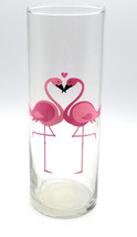 Pink Flamingo Bird Cylinder Tall Art Glass Vase Container 10&quot; - £31.81 GBP