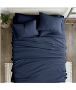 Queen Navy Blue 6-Piece Soft Wrinkle Resistant Microfiber/Polyester Shee... - $134.99