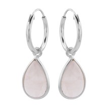 925 Silver Hoop Earrings with Rose Quartz Charms - £20.23 GBP