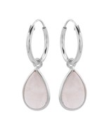 925 Silver Hoop Earrings with Rose Quartz Charms - £19.87 GBP
