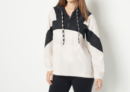 Susan Graver SG Sport Colorblocked Pullover Hooded Jacket Black/Cream, Small - £18.17 GBP