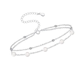 925 Sterling Silver Pearl Anklet Bracelets for Women, - £80.63 GBP