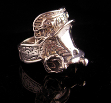 Vintage Western Saddle Ring - heavy sterling cowboy cowgirl ring - Size 10 3/4 - - £195.84 GBP