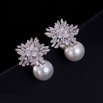 earring clips no pierced ear clips AAA cubic zirconia and white pearl fashion bi - £14.38 GBP
