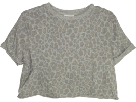 Colsie Women&#39;s Gray Leopard Raw Hem Cropped Cotton Boxy Tee Size Medium - £11.57 GBP