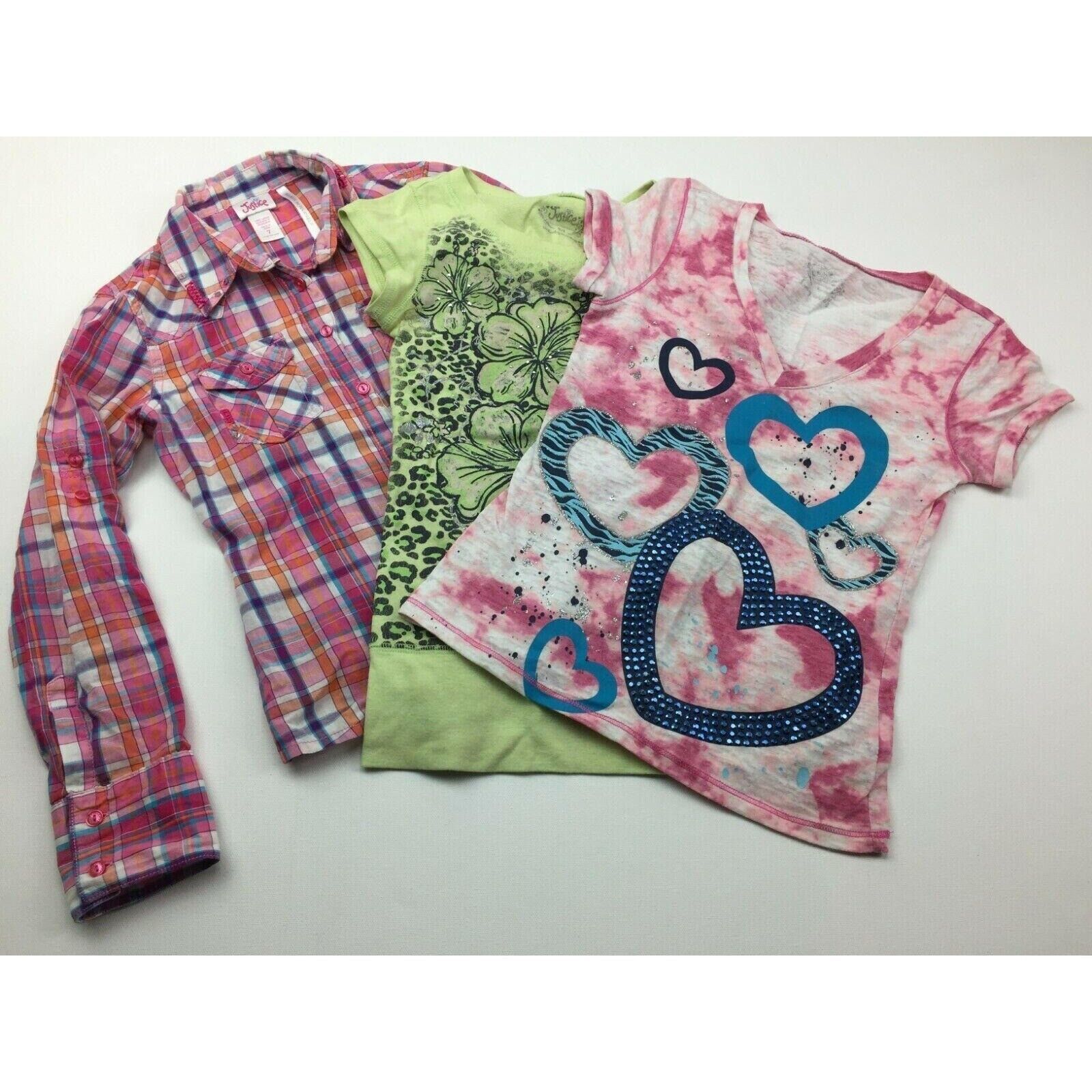 Primary image for Justice Girls Lot 3 Shirts Green Leopard Print Hearts Tshirt Size 7 8