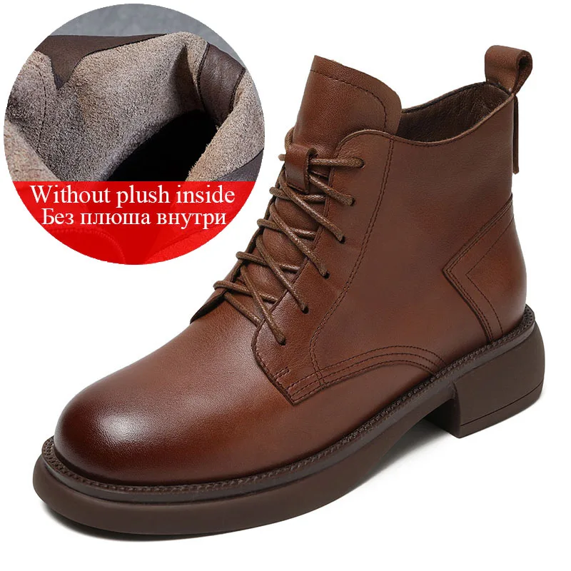 Fashion Autumn Winter Warm Ankle Boots For Women 100% Genuine Leather Round Toe  - £77.96 GBP