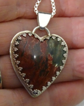 Beautiful Cherry Creek Jasper Heart Pendant Handmade Set In Sterling Silver - £110.91 GBP