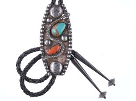 Vintage Navajo Sterling turquoise and coral snake bolo tie - £335.11 GBP