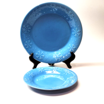 Libbey BLUE SNOWFLAKE Dinner &amp; Salad Plate Set Of 2 - Winter, Holiday, Christmas - £19.63 GBP