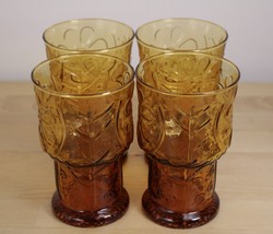 Set of 4 Vtg Libbey Country Garden Amber Glasses Tumblers 5&quot; Daisy Floral - £21.35 GBP