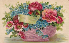 Birthday Greetings Basket of Flowers 1908 Humboldt Kansas Rockville Postcard D10 - £2.38 GBP