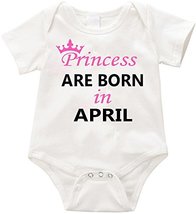 VRW Princess are born in April - unisex Onesie Romper Bodysuit (12-18months, Whi - £11.67 GBP
