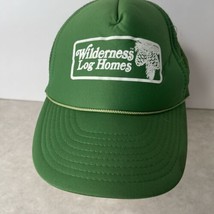 Wilderness log homes trucker hat mesh foam snapback Vtg Green Forest Cap... - $23.15