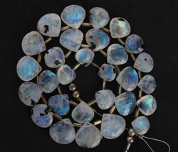 Natural 28 pieces faceted heart Rainbow Moonstone gemstone briolette bead, 10x10 - £60.11 GBP