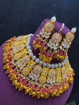 Gold Plated Bollywood Style Enameled Yellow Indian Choker Necklace Jewelry Set - £68.33 GBP