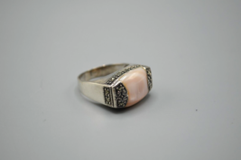 Light Pink Stone Cocktail Ring Ornate Size 9 Thailand 925 Sterling Silver 8.07g - £22.76 GBP