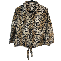 Chicos 2 No Iron Button Tie Front Top Womens L Animal Print Collared 3/4 Sleeves - £12.76 GBP