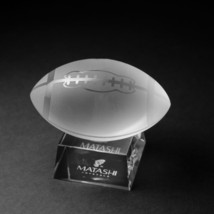 Crystal Paperweight with Etched Football Ornament and Trapezoid Base by ... - £26.27 GBP