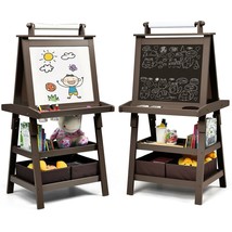 3 in 1 Double-Sided Storage Art Easel-Brown - Color: Brown - £79.77 GBP