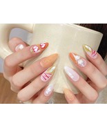 Elegant Spring Garden Press-On Nails – Floral &amp; Foil Mixed Design glue o... - $26.99