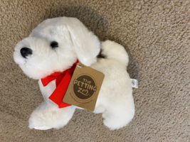 The Petting Zoo White Dog Stuffed Animal With Red Bow Plush NWT - £10.99 GBP