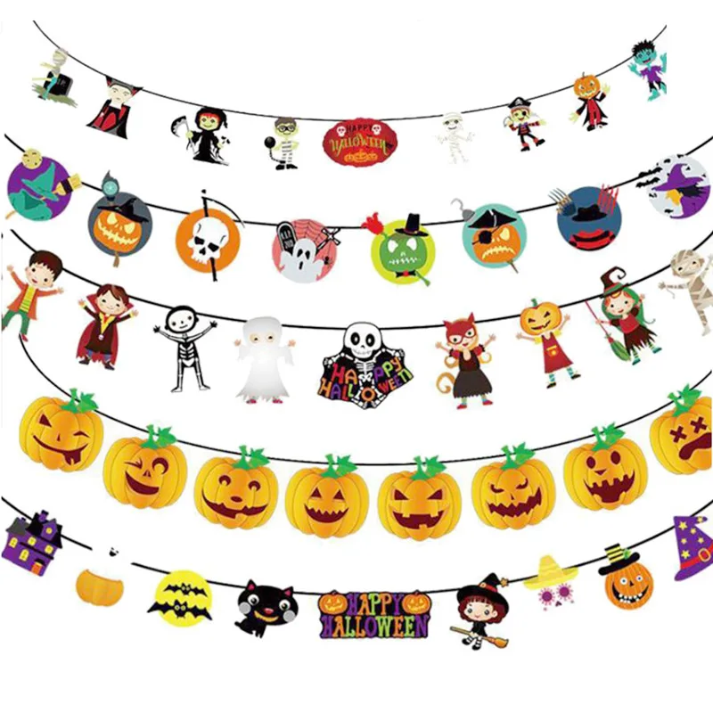 Play  Halloween Decoration Horror Pumpkin Bunting Flag Props Ghost Banner Garlan - £23.25 GBP