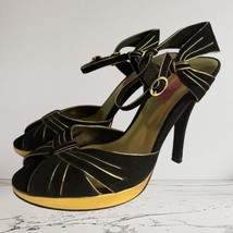 Betsey Johnson Women&#39;s Gia Dress Heeled Sandals Suede Black Size 8 Gold ... - £54.50 GBP
