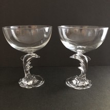 Lot of 2 Champagne  Glasses with Dolphin Stems 8 ounce 5.75 inch high - £22.38 GBP