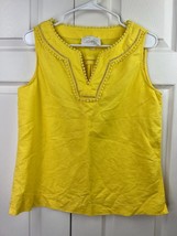 PAPPAGALLO WOMEN YELLOW SLEEVELESS TUNIC TOP LINEN SIZE MEDIUM - $20.57