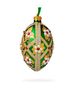 Jewels on Green Glass Egg Christmas Ornament 4 Inches - £51.12 GBP