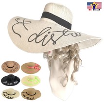 Do Not Disturb Weaved Beach Embroidered Bead Floppy Wide Brim Sun Hat Ribbon Bow - £11.61 GBP+