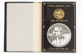 1987 Panda Orientalisch Set 1 Oz. Gold Zange 5 Oz. Silber Hong Kong Expo - $3,430.33