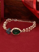 Green Multistrand Stones &amp; Beads Ethnic Bracelet For Women Kundan Jewelry set - £15.37 GBP