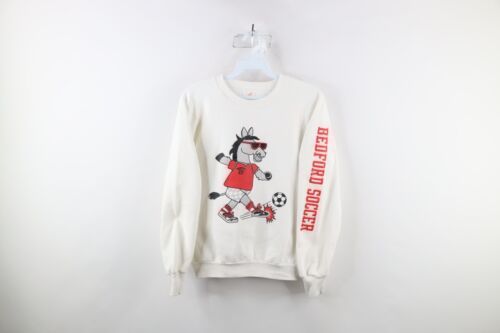 Vintage 90s Womens Size Small Distressed Soccer Crewneck Sweatshirt Whit... - $34.60