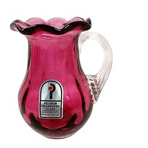 Vintage Pilgrim Cranberry Glass Mini Pitcher Vase Scalloped 3.75&quot; Made w... - £14.94 GBP