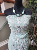 Sand &amp; Spirit Womens Green Floral Polyester Off The Shoulder Knee Length Dress L - £22.73 GBP