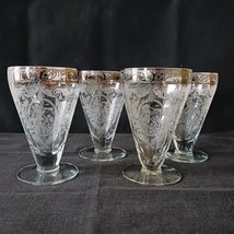 Set 4 Footed 4 Oz Cocktail Juice Tumblers Lotus Glass Springtime Etching... - £39.33 GBP