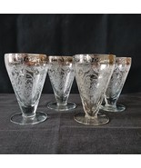 Set 4 Footed 4 Oz Cocktail Juice Tumblers Lotus Glass Springtime Etching... - £39.38 GBP